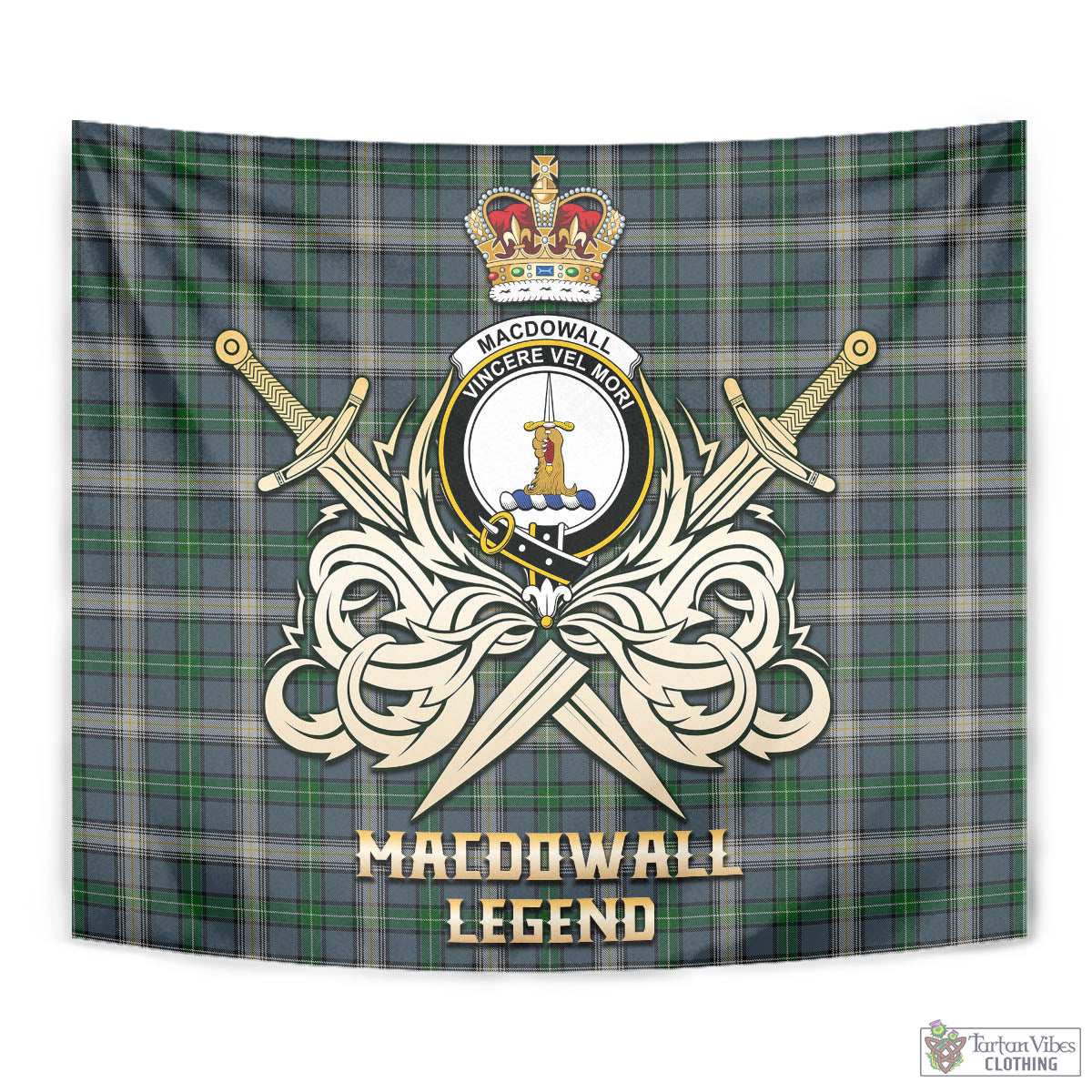 MacDowall (McDowall) Tartan Tapestry with Clan Crest and the Golden Sword of Courageous Legacy - Tartan Vibes Clothing