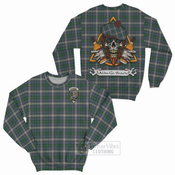 MacDowall (McDowall) Tartan Sweatshirt with Family Crest and Bearded Skull Holding Bottles of Whiskey Unisex - Tartan Vibes Clothing