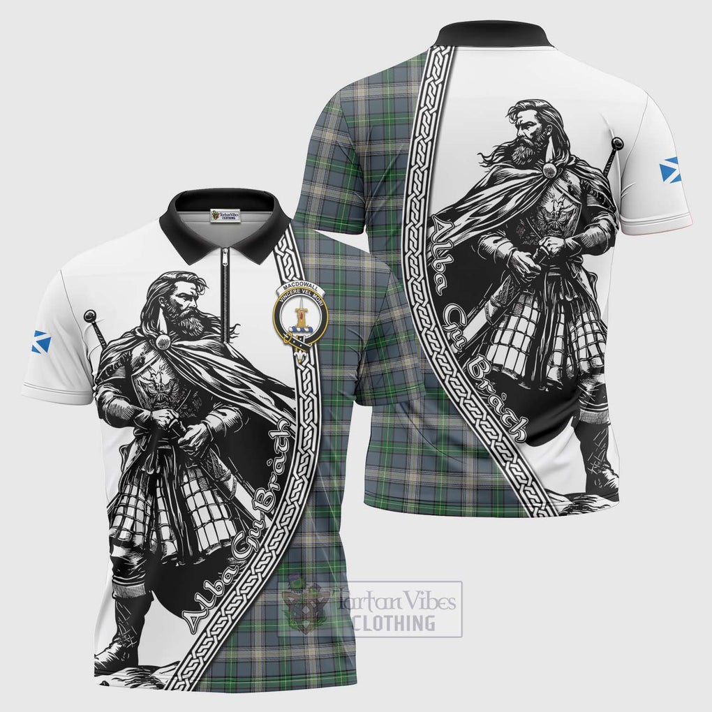 MacDowall (McDowall) Tartan Clan Crest Zipper Polo Shirt with Highlander Warrior Celtic Style Unisex - Tartan Vibes Clothing