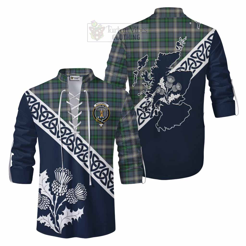 MacDowall (McDowall) Tartan Ghillie Kilt Shirt Featuring Thistle and Scotland Map Men - Tartan Vibes Clothing