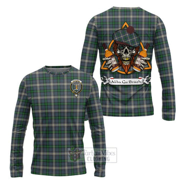 MacDowall (McDowall) Tartan Long Sleeve T-Shirt with Family Crest and Bearded Skull Holding Bottles of Whiskey Unisex - Tartan Vibes Clothing