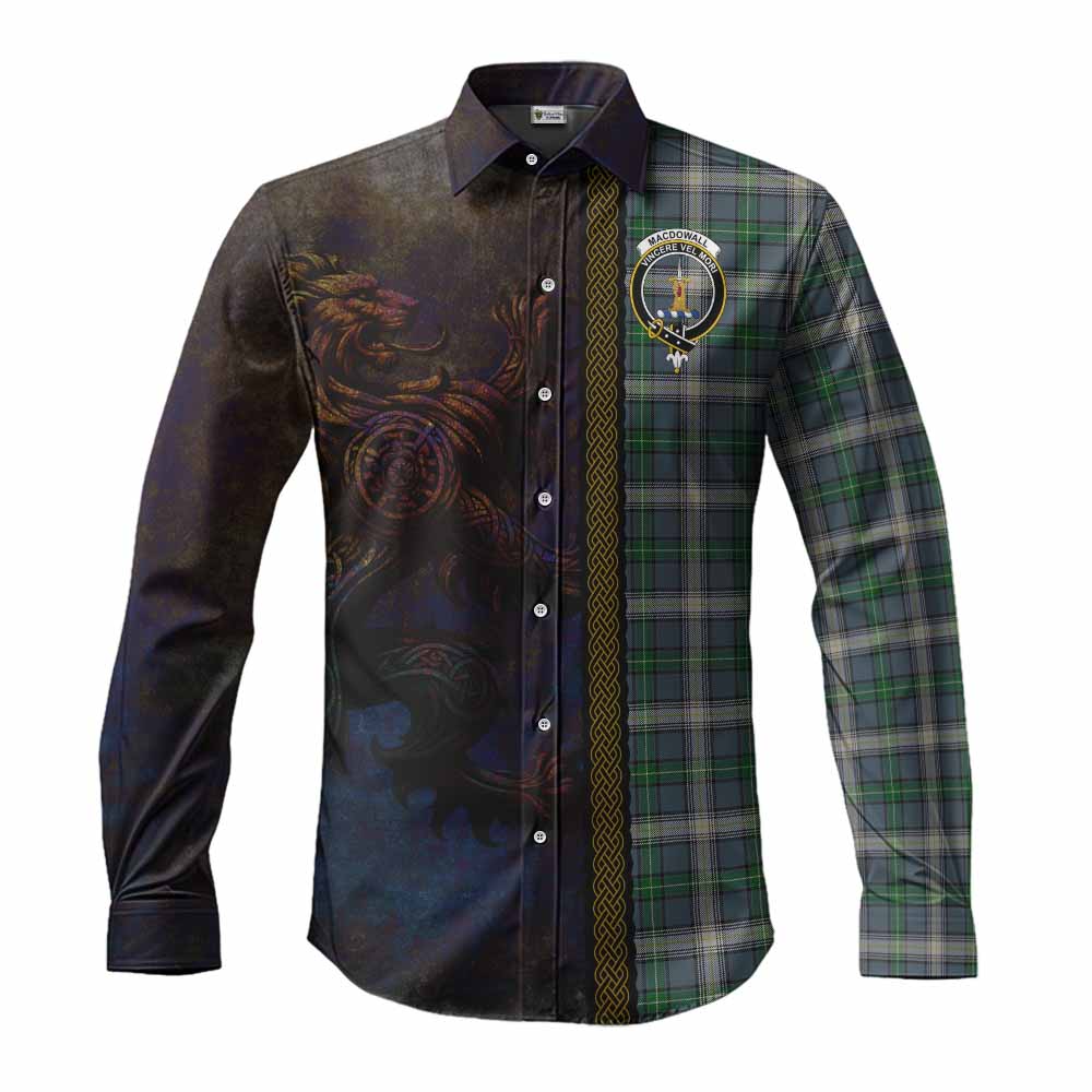 MacDowall (McDowall) Tartan Family Crest Long Sleeve Button Shirt Alba Gu Brath Be Brave Lion Ancient Style Men's Shirt S - Tartan Vibes Clothing