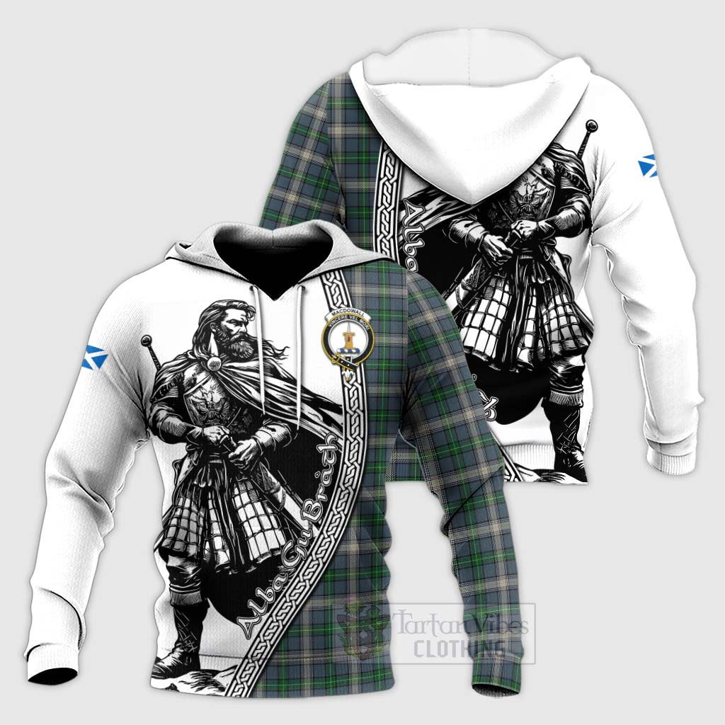 MacDowall (McDowall) Tartan Clan Crest Knitted Hoodie with Highlander Warrior Celtic Style Unisex Knitted Pullover Hoodie - Tartan Vibes Clothing