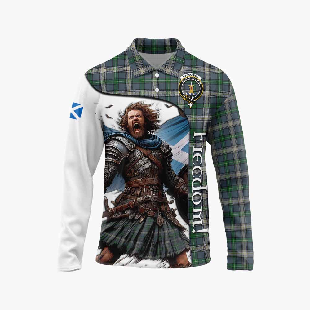 Tartan Vibes Clothing MacDowall (McDowall) Crest Tartan Long Sleeve Polo Shirt Inspired by the Freedom of Scottish Warrior