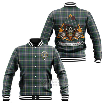 MacDowall (McDowall) Tartan Baseball Jacket with Family Crest and Bearded Skull Holding Bottles of Whiskey Unisex - Tartan Vibes Clothing
