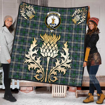 Tartan Vibes Clothing MacDowall (McDowall) Tartan Quilt with Family Crest and Golden Thistle Style