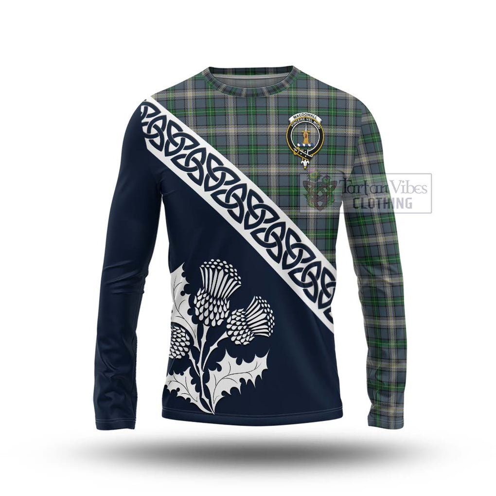 MacDowall (McDowall) Tartan Long Sleeve T-Shirt Featuring Thistle and Scotland Map Unisex - Tartan Vibes Clothing