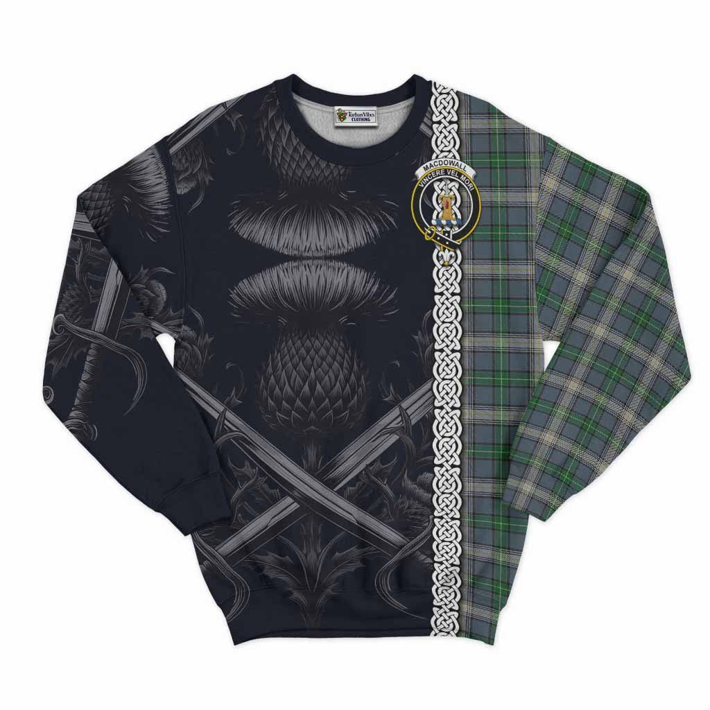 MacDowall (McDowall) Tartan Sweatshirt with Family Crest Cross Sword Thistle Celtic Vibes Unisex - Tartan Vibes Clothing