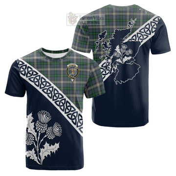 MacDowall (McDowall) Tartan Cotton T-shirt Featuring Thistle and Scotland Map