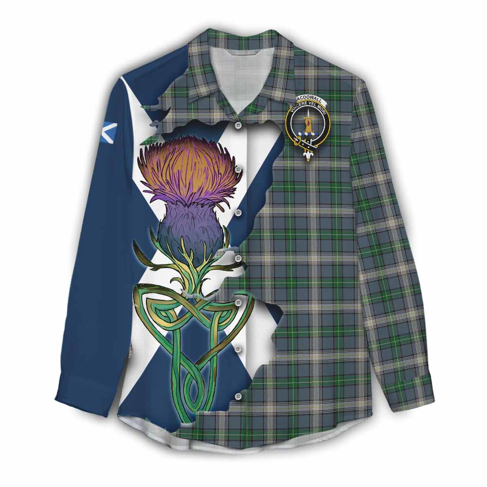 Tartan Vibes Clothing MacDowall (McDowall) Tartan Family Crest Women's Casual Shirt Scottish Thistle Celtic Inspired