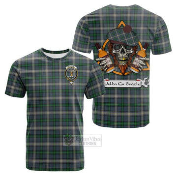 MacDowall (McDowall) Tartan Cotton T-shirt with Family Crest and Bearded Skull Holding Bottles of Whiskey Kid's Shirt - Tartan Vibes Clothing