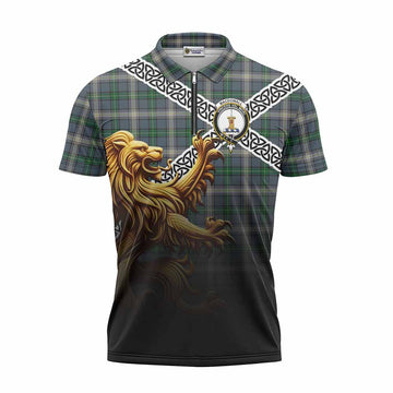 MacDowall (McDowall) Crest Tartan Zipper Polo Shirt with Golden Lion Emblem Celtic Style Unisex - Tartan Vibes Clothing