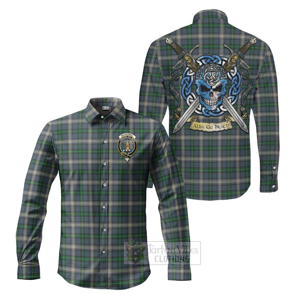 MacDowall (McDowall) Tartan Long Sleeve Button Shirt with Family Crest Celtic Skull Style Men's Shirt S - Tartan Vibes Clothing