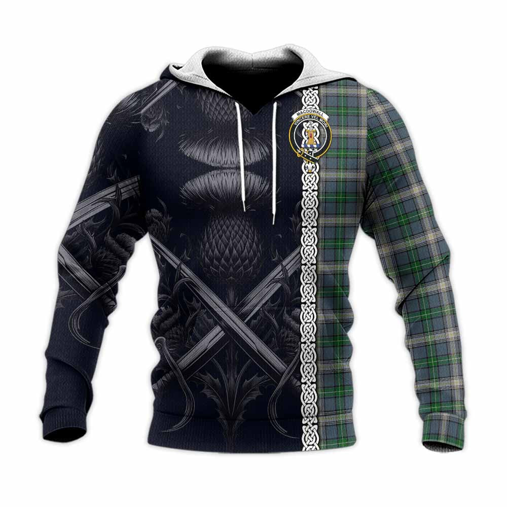 MacDowall (McDowall) Tartan Knitted Hoodie with Family Crest Cross Sword Thistle Celtic Vibes Unisex Knitted Pullover Hoodie - Tartan Vibes Clothing