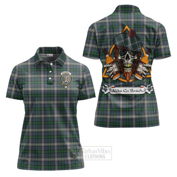 MacDowall (McDowall) Tartan Women's Polo Shirt with Family Crest and Bearded Skull Holding Bottles of Whiskey Women - Tartan Vibes Clothing