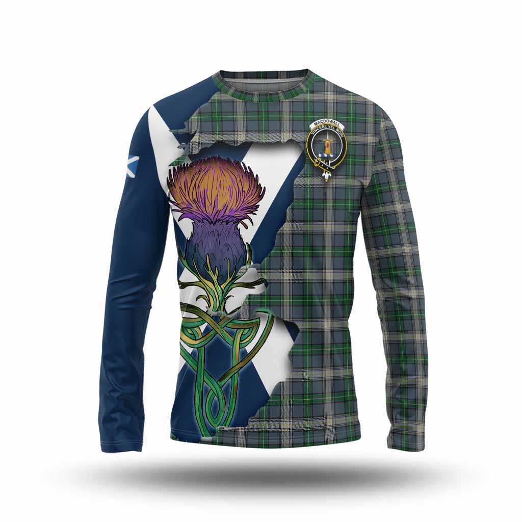 Tartan Vibes Clothing MacDowall (McDowall) Tartan Family Crest Long Sleeve T-Shirt Scottish Thistle Celtic Inspired