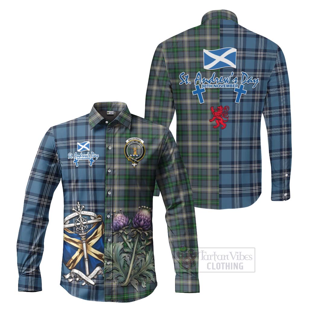 MacDowall (McDowall) Tartan Long Sleeve Button Shirt Happy St. Andrew's Day Half Tartan Style Men's Shirt S - Tartan Vibes Clothing