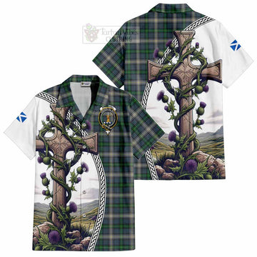 MacDowall (McDowall) Tartan Hawaiian Shirt with Family Crest and St. Andrew's Cross Accented by Thistle Vines Kid - Tartan Vibes Clothing