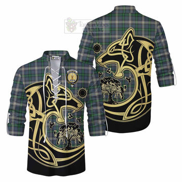 MacDowall (McDowall) Tartan Ghillie Kilt Shirt with Family Crest Celtic Wolf Style Men - Tartan Vibes Clothing
