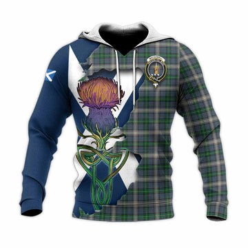 Tartan Vibes Clothing MacDowall (McDowall) Tartan Family Crest Knitted Hoodie Scottish Thistle Celtic Inspired
