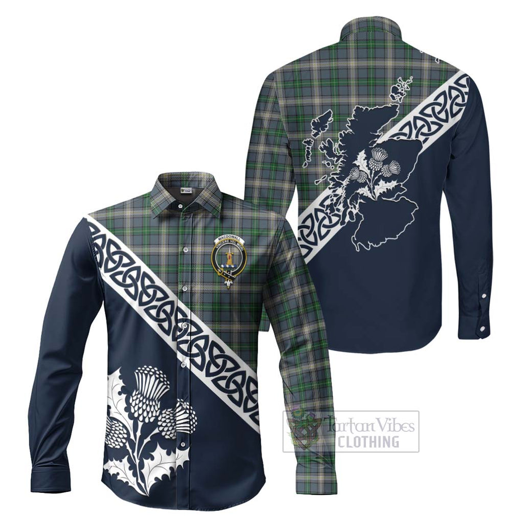 MacDowall (McDowall) Tartan Long Sleeve Button Shirt Featuring Thistle and Scotland Map Men's Shirt S - Tartan Vibes Clothing