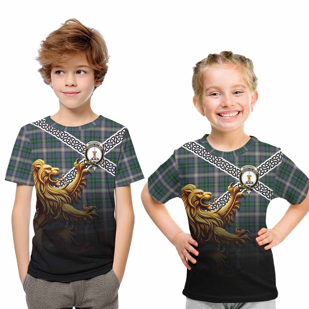 MacDowall (McDowall) Crest Tartan Kid T-Shirt with Golden Lion Emblem Celtic Style Youth XL Size14 - Tartan Vibes Clothing