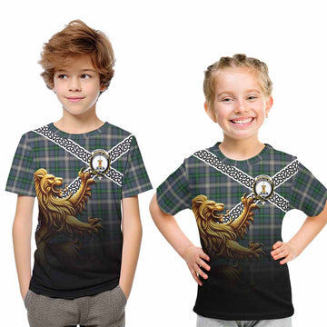 MacDowall (McDowall) Crest Tartan Kid T-Shirt with Golden Lion Emblem Celtic Style Youth XL Size14 - Tartan Vibes Clothing