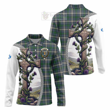 MacDowall (McDowall) Tartan Long Sleeve Polo Shirt with Family Crest and St. Andrew's Cross Accented by Thistle Vines Unisex - Tartan Vibes Clothing