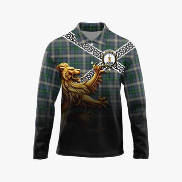 MacDowall (McDowall) Crest Tartan Long Sleeve Polo Shirt with Golden Lion Emblem Celtic Style Unisex - Tartan Vibes Clothing