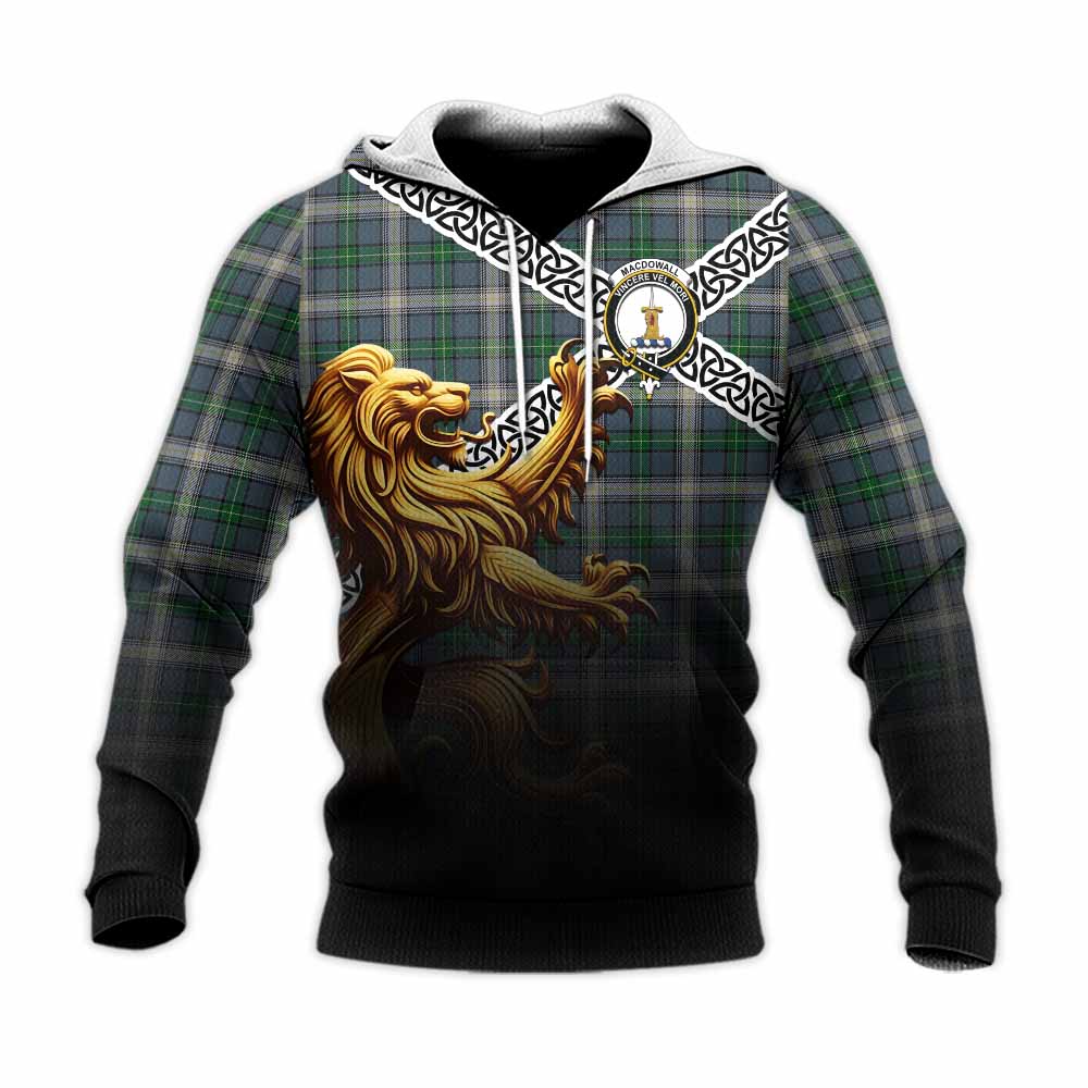 MacDowall (McDowall) Crest Tartan Knitted Hoodie with Golden Lion Emblem Celtic Style Unisex Knitted Pullover Hoodie - Tartan Vibes Clothing