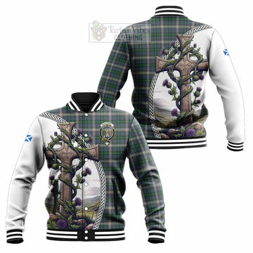 MacDowall (McDowall) Tartan Baseball Jacket with Family Crest and St. Andrew's Cross Accented by Thistle Vines Unisex - Tartan Vibes Clothing