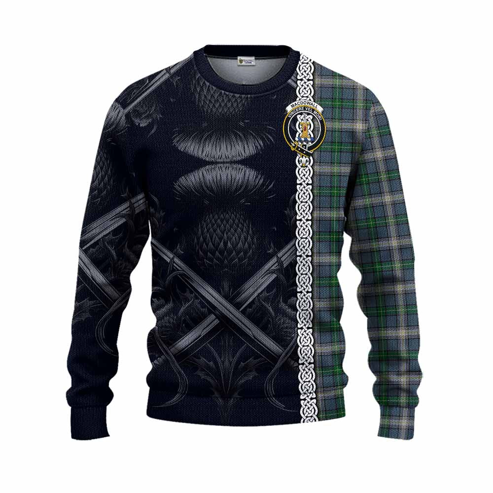 MacDowall (McDowall) Tartan Knitted Sweater with Family Crest Cross Sword Thistle Celtic Vibes Unisex - Tartan Vibes Clothing