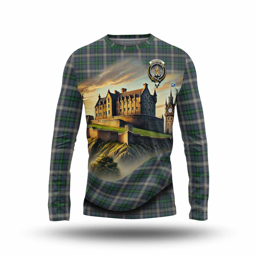 MacDowall (McDowall) Tartan Family Crest Long Sleeve T-Shirt with Scottish Ancient Castle Style Unisex - Tartan Vibes Clothing
