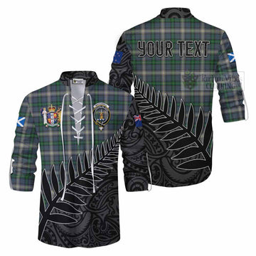 MacDowall (McDowall) Crest Tartan Ghillie Kilt Shirt with New Zealand Silver Fern Half Style Men - Tartan Vibes Clothing