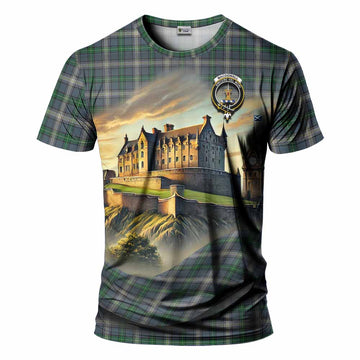 MacDowall (McDowall) Tartan Family Crest T-Shirt with Scottish Ancient Castle Style