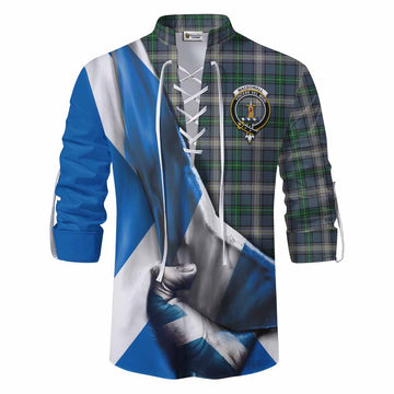 MacDowall (McDowall) Tartan Ghillie Kilt Shirt with Family Crest Scotland Patriotic Style Men - Tartan Vibes Clothing