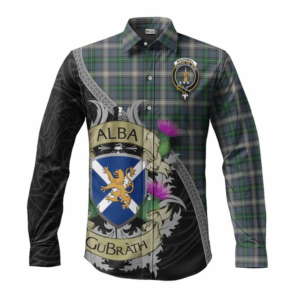 MacDowall (McDowall) Tartan Family Crest Long Sleeve Button Shirt Lion Rampant Royal Thistle Shield Celtic Inspired Men's Shirt S - Tartan Vibes Clothing