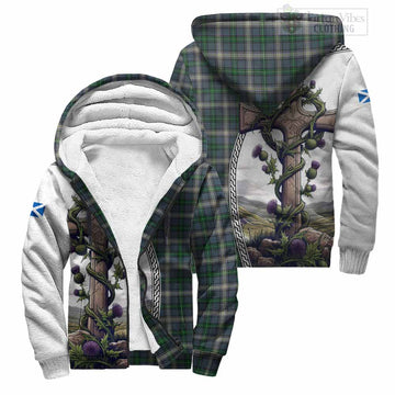 MacDowall (McDowall) Tartan Sherpa Hoodie with Family Crest and St. Andrew's Cross Accented by Thistle Vines Unisex S - Tartan Vibes Clothing