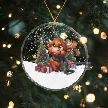 MacDowall (McDowall) Clan Christmas Glass Ornament with Adorable Highland Coo Transparent Glass Circle - Tartan Vibes Clothing