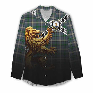 MacDowall (McDowall) Crest Tartan Women's Casual Shirt with Golden Lion Emblem Celtic Style Female - Tartan Vibes Clothing