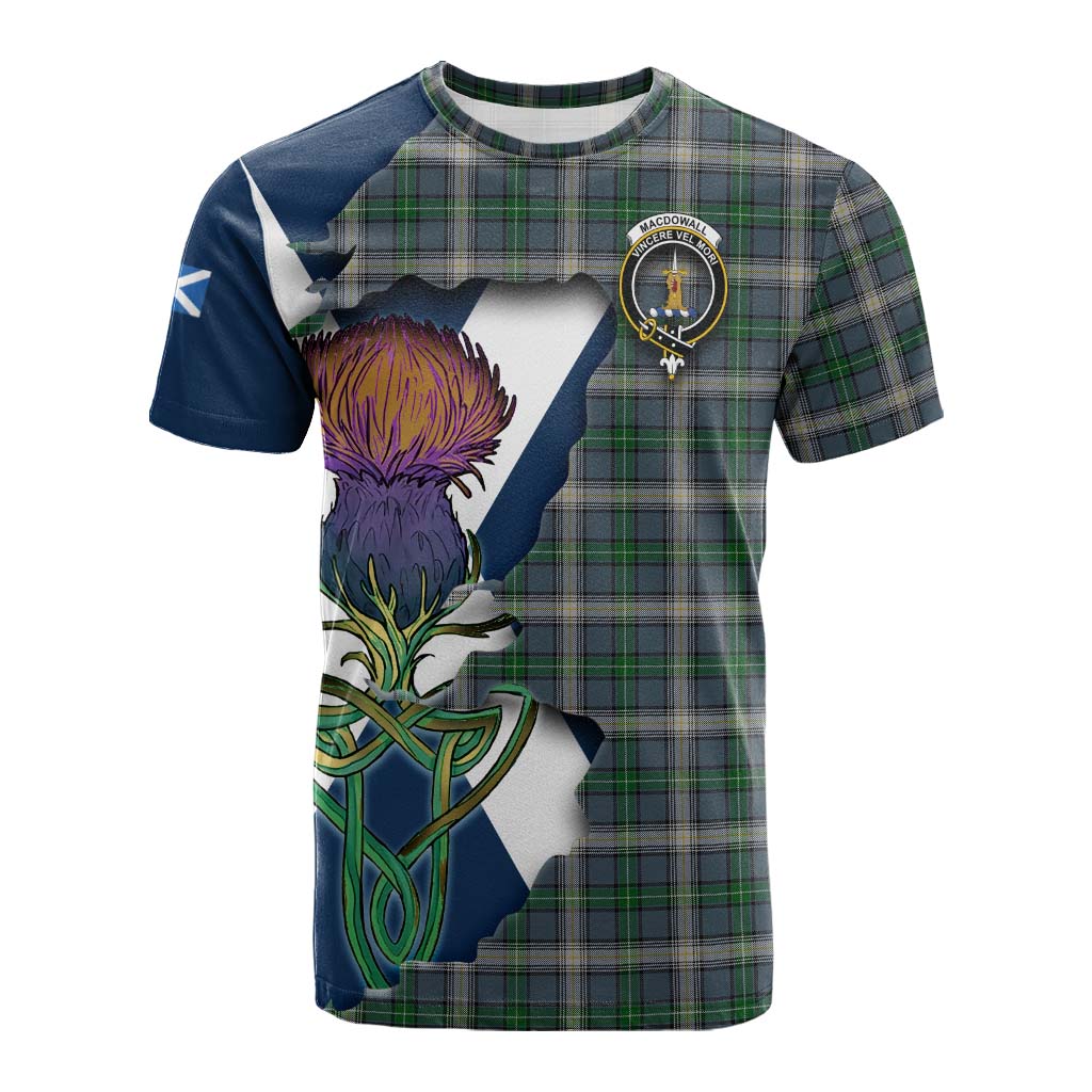 Tartan Vibes Clothing MacDowall (McDowall) Tartan Family Crest Cotton T-shirt Scottish Thistle Celtic Inspired