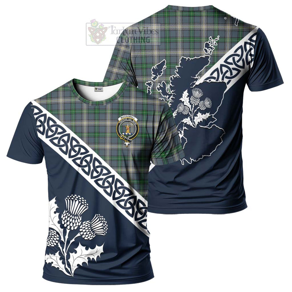 MacDowall (McDowall) Tartan T-Shirt Featuring Thistle and Scotland Map
