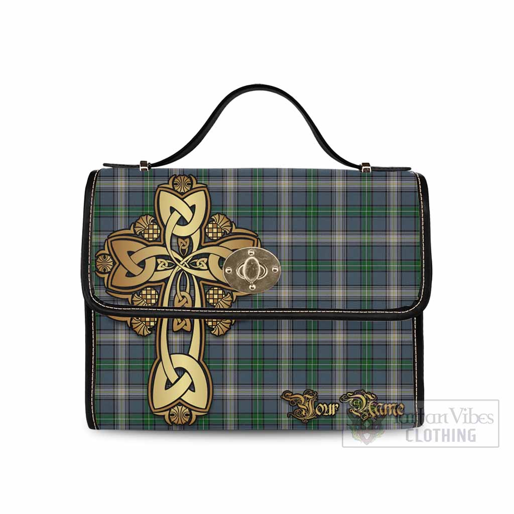 Tartan Vibes Clothing MacDowall (McDowall) Tartan Waterproof Canvas Bag Golden Thistle Celtic Cross Style