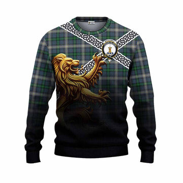 MacDowall (McDowall) Crest Tartan Knitted Sweater with Golden Lion Emblem Celtic Style Unisex - Tartan Vibes Clothing