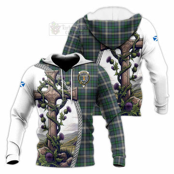 MacDowall (McDowall) Tartan Knitted Hoodie with Family Crest and St. Andrew's Cross Accented by Thistle Vines Unisex Knitted Pullover Hoodie - Tartan Vibes Clothing
