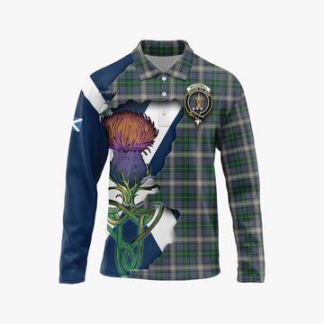 Tartan Vibes Clothing MacDowall (McDowall) Tartan Family Crest Long Sleeve Polo Shirt Scottish Thistle Celtic Inspired