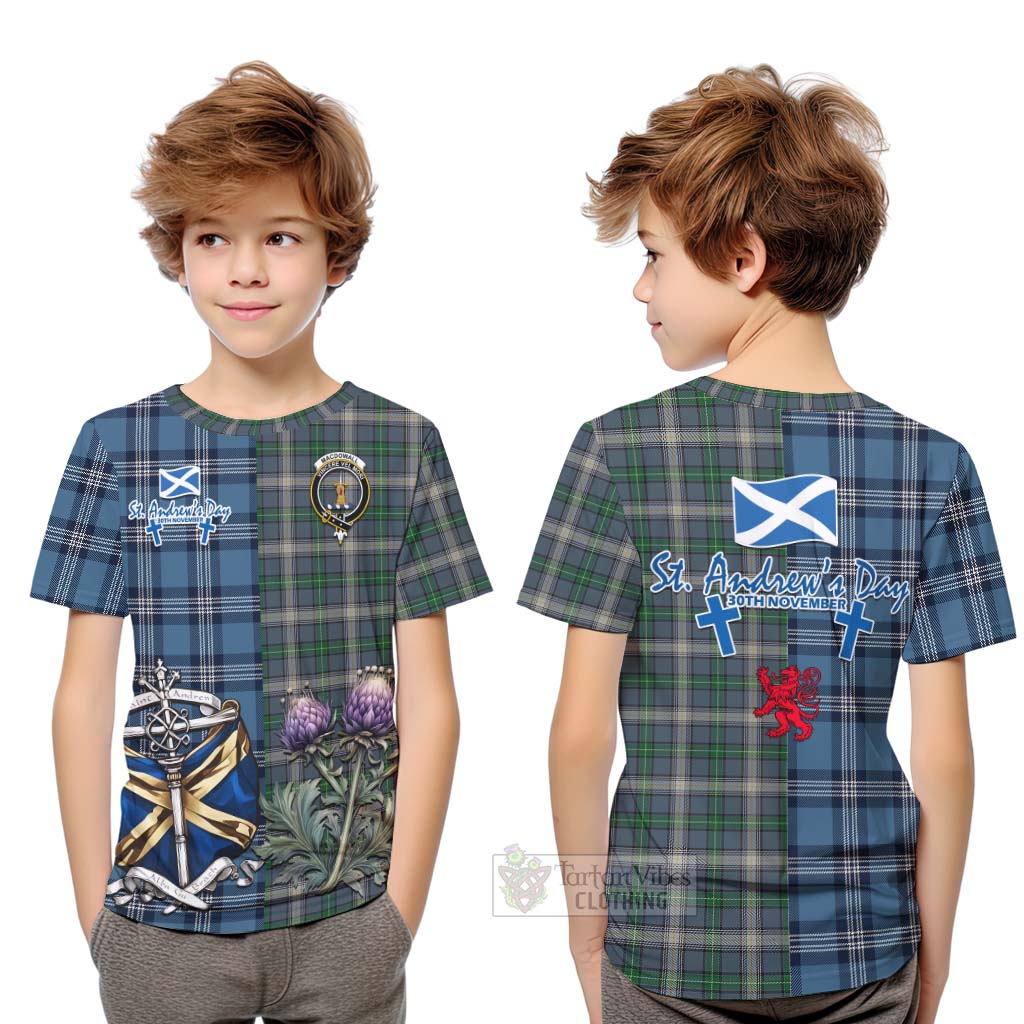 MacDowall (McDowall) Tartan Kid T-Shirt Happy St. Andrew's Day Half Tartan Style Youth XL Size14 - Tartan Vibes Clothing