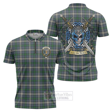 MacDowall (McDowall) Tartan Zipper Polo Shirt with Family Crest Celtic Skull Style Unisex - Tartan Vibes Clothing