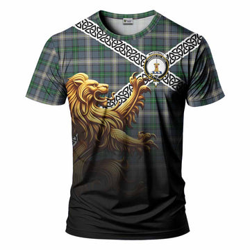 MacDowall (McDowall) Crest Tartan T-Shirt with Golden Lion Emblem Celtic Style