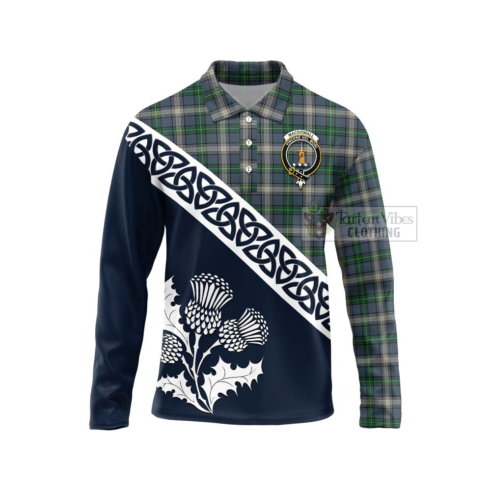 MacDowall (McDowall) Tartan Long Sleeve Polo Shirt Featuring Thistle and Scotland Map Unisex - Tartan Vibes Clothing